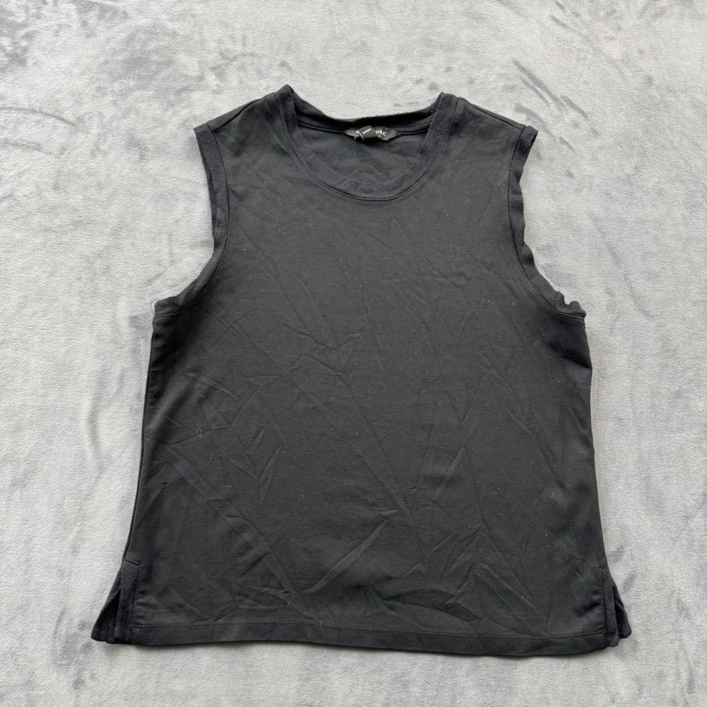 Banana Republic Womens XS Black Muscle Tank Top Sleeveless Crew Neck Side Slit